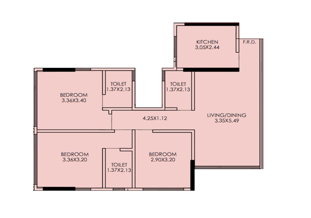 Floor plan of 3 BHK 807 Sq. Ft. Apartment in Savvy Merushikhar Sindhu Baug Towers, Mumbai