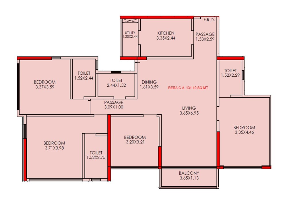 Floor plan of 4 BHK 1412 Sq. Ft. Apartment in Savvy Merushikhar Sindhu Baug Towers, Mumbai