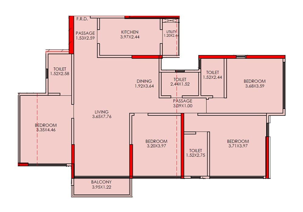 Floor plan of 4 BHK 2260 Sq. Ft. Apartment in Savvy Merushikhar Sindhu Baug Towers, Mumbai