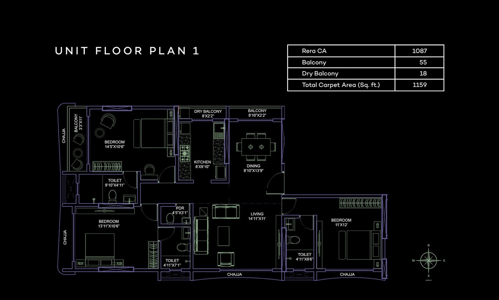 3 BHK 1160 Sq. Ft. Apartment