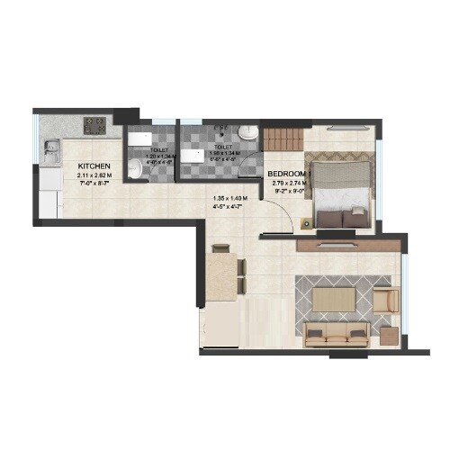 Floor plan of 1 BHK 387 Sq. Ft. Apartment in Sayba Arcadia, Mumbai