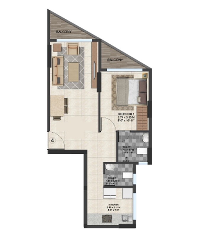 1 BHK 513 Sq. Ft. Apartment