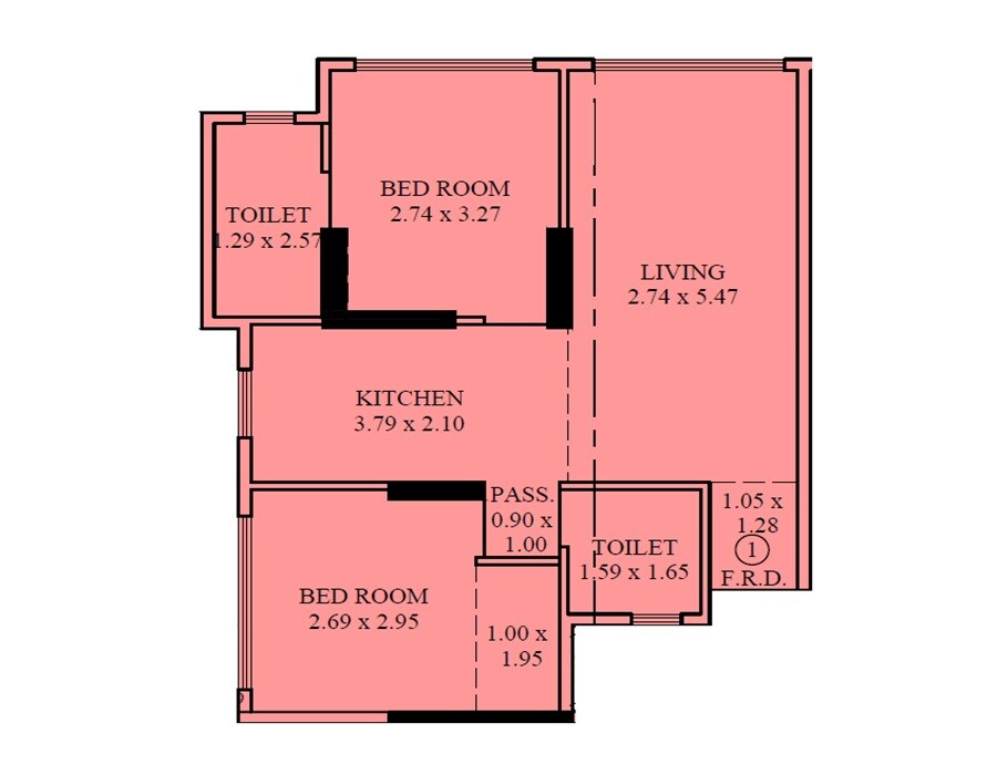 Floor plan of 2 BHK 560 Sq. Ft. Apartment in Sayba Badr, Mumbai