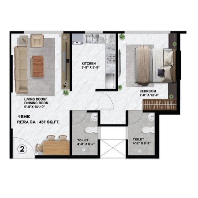 Floor plan of 1 BHK 437 Sq. Ft. Apartment in Sayba Crystal, Mumbai