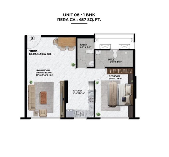 Floor plan of 1 BHK 457 Sq. Ft. Apartment in Sayba Crystal, Mumbai