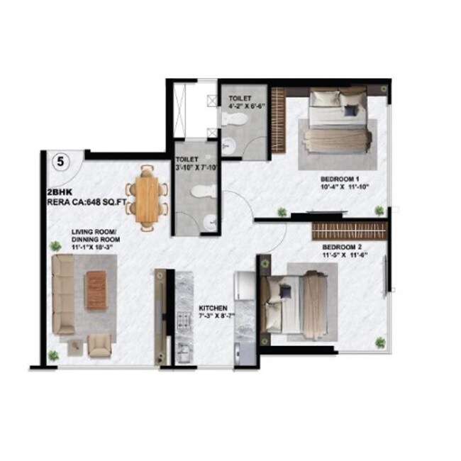 Floor plan of 2 BHK 649 Sq. Ft. Apartment in Sayba Crystal, Mumbai