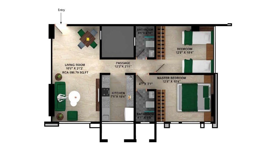 2 BHK 698 Sq. Ft. Apartment