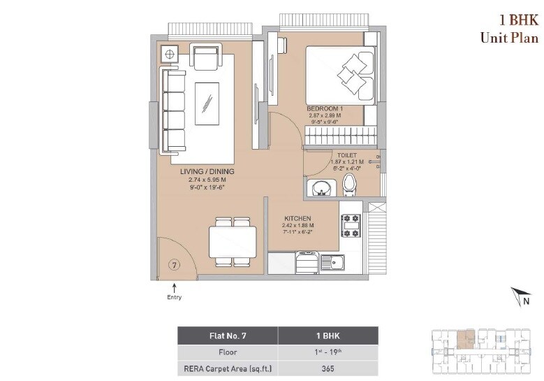 Floor plan of 1 BHK 372 Sq. Ft. Apartment in Sayba Heritage, Mumbai
