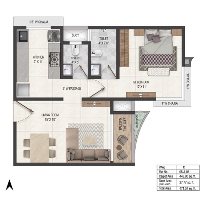 Floor plan of 1 BHK 471 Sq. Ft. Apartment in Sayba Olympia, Mumbai