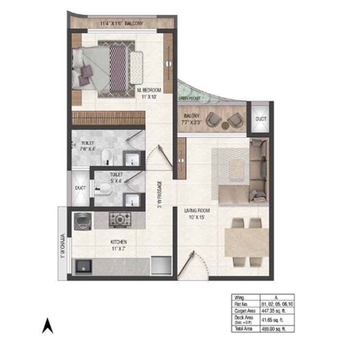 Floor plan of 1 BHK 493 Sq. Ft. Apartment in Sayba Olympia, Mumbai