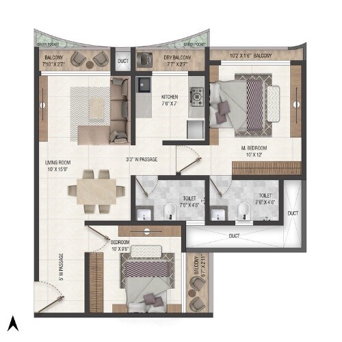 Floor plan of 2 BHK 660 Sq. Ft. Apartment in Sayba Olympia, Mumbai
