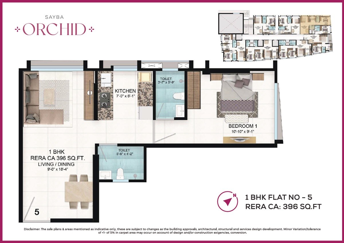 Floor plan of 1 BHK 396 Sq. Ft. Apartment in Sayba Orchid, Mumbai