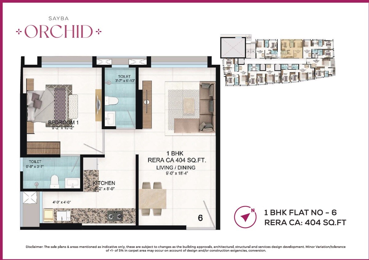 Floor plan of 1 BHK 405 Sq. Ft. Apartment in Sayba Orchid, Mumbai