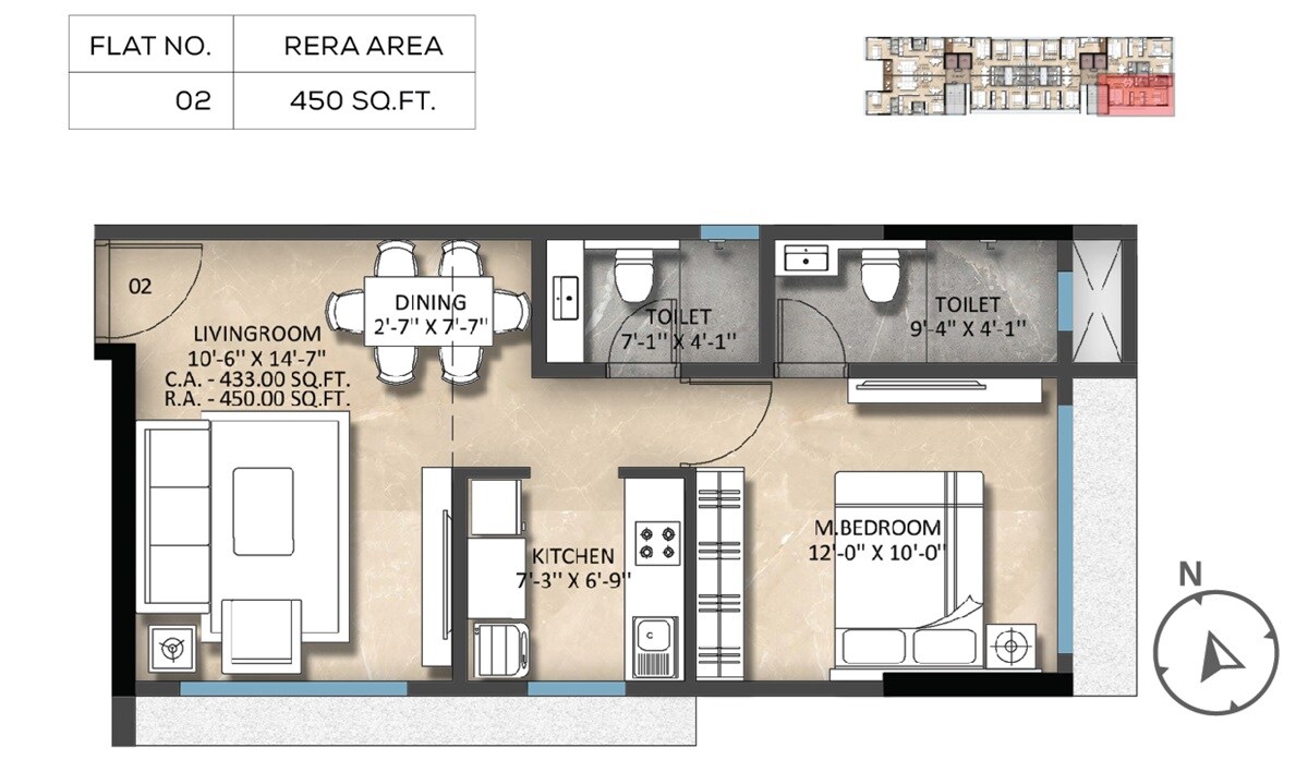 Floor plan of 1 BHK 450 Sq. Ft. Apartment in Sayba Sapphire, Mumbai