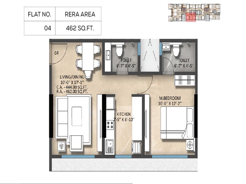 Floor plan of 1 BHK 462 Sq. Ft. Apartment in Sayba Sapphire, Mumbai