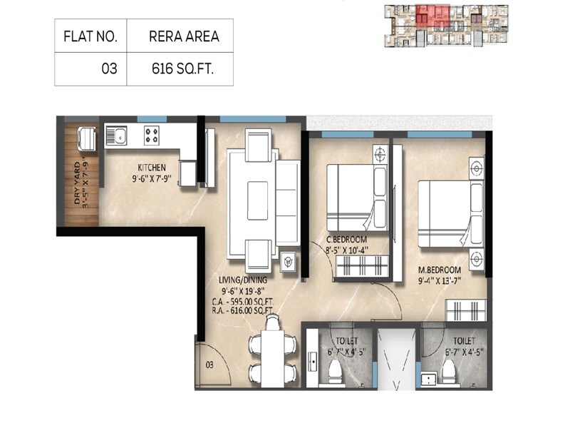 Floor plan of 2 BHK 616 Sq. Ft. Apartment in Sayba Sapphire, Mumbai