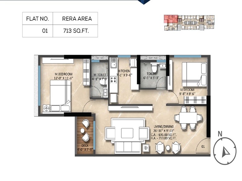 Floor plan of 2 BHK 713 Sq. Ft. Apartment in Sayba Sapphire, Mumbai