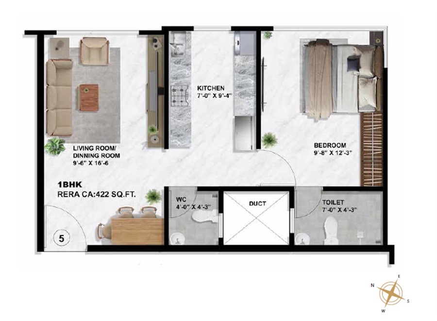 1 BHK 422 Sq. Ft. Apartment in Sayba Tulip