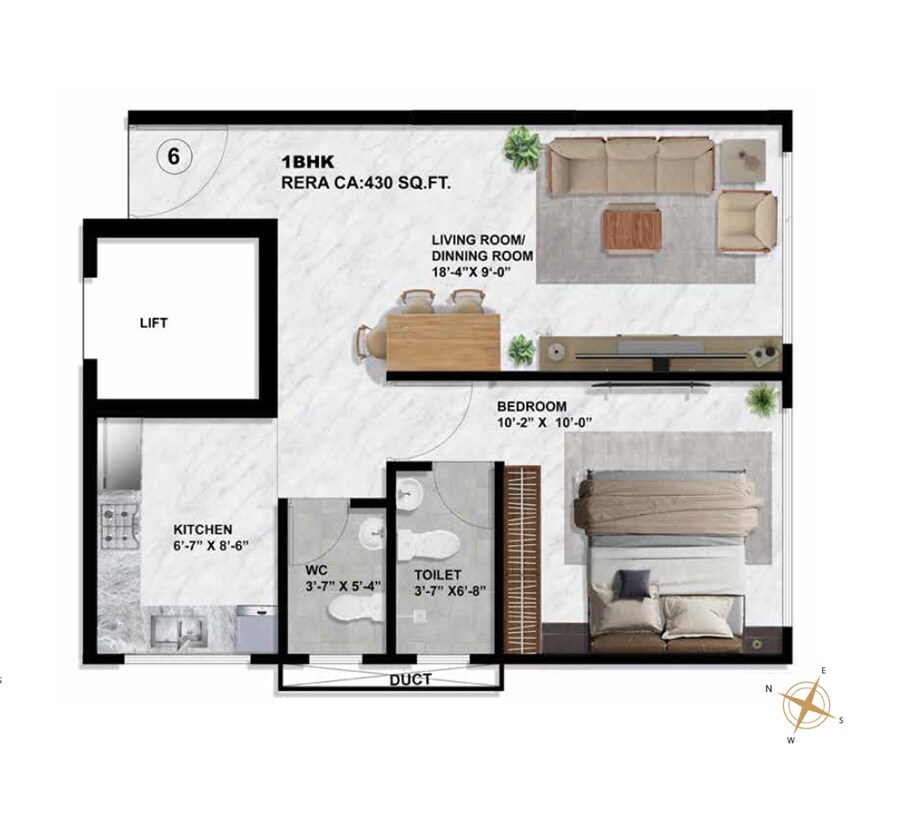 Floor plan of 1 BHK 430 Sq. Ft. Apartment in Sayba Tulip, Mumbai