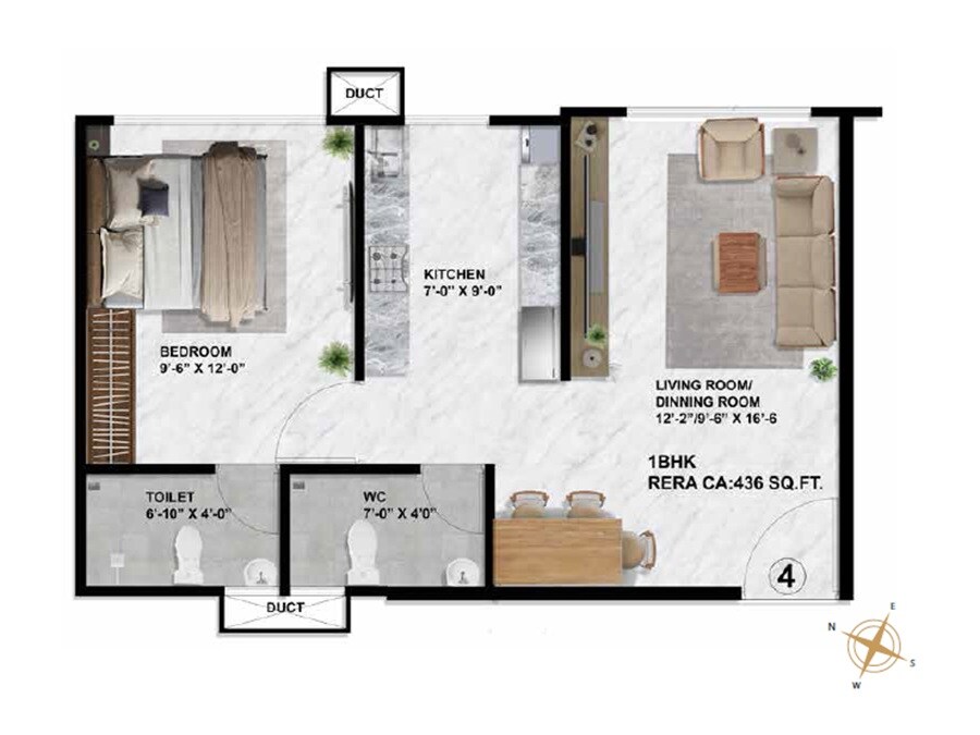 Floor plan of 1 BHK 436 Sq. Ft. Apartment in Sayba Tulip, Mumbai