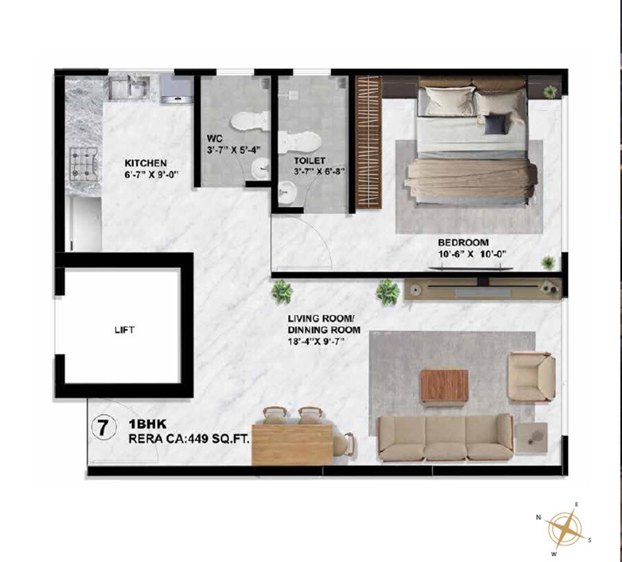 Floor plan of 1 BHK 449 Sq. Ft. Apartment in Sayba Tulip, Mumbai