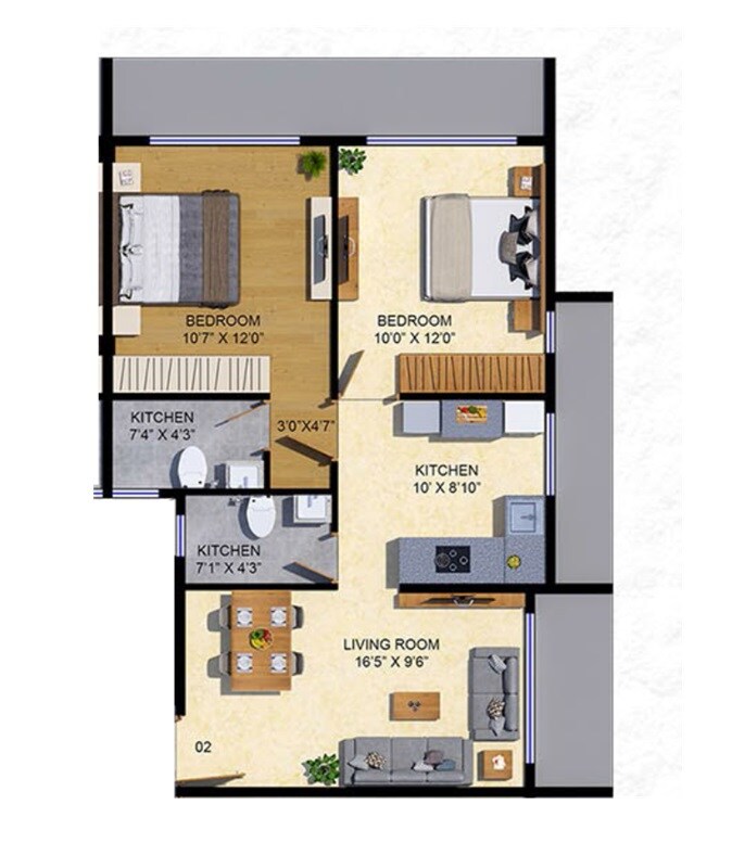 Floor plan of 2 BHK 590 Sq. Ft. Apartment in SB Paradise, Mumbai