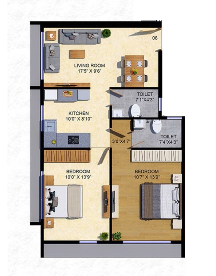 Floor plan of 2 BHK 637 Sq. Ft. Apartment in SB Paradise, Mumbai