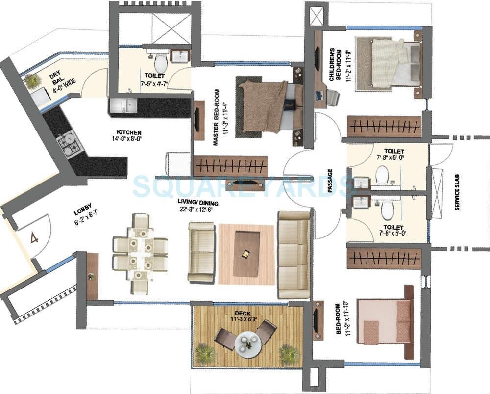 3 BHK 1047 Sq. Ft. Apartment