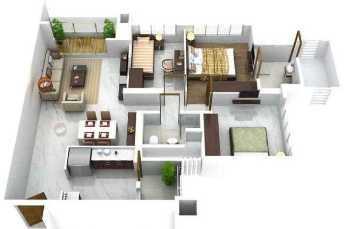 Floor plan of 2 BHK 768 Sq. Ft. Apartment in SD Alpine Tower, Mumbai