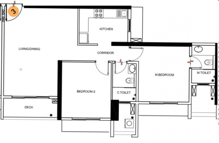 Floor plan of 2 BHK 631 Sq. Ft. Apartment in SD Astron Tower, Mumbai