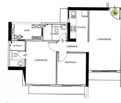 Floor plan of 2 BHK 763 Sq. Ft. Apartment in SD Astron Tower, Mumbai