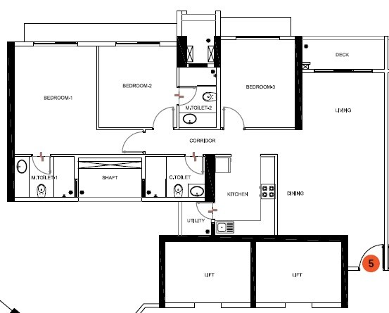 Floor plan of 3 BHK 1071 Sq. Ft. Apartment in SD Astron Tower, Mumbai