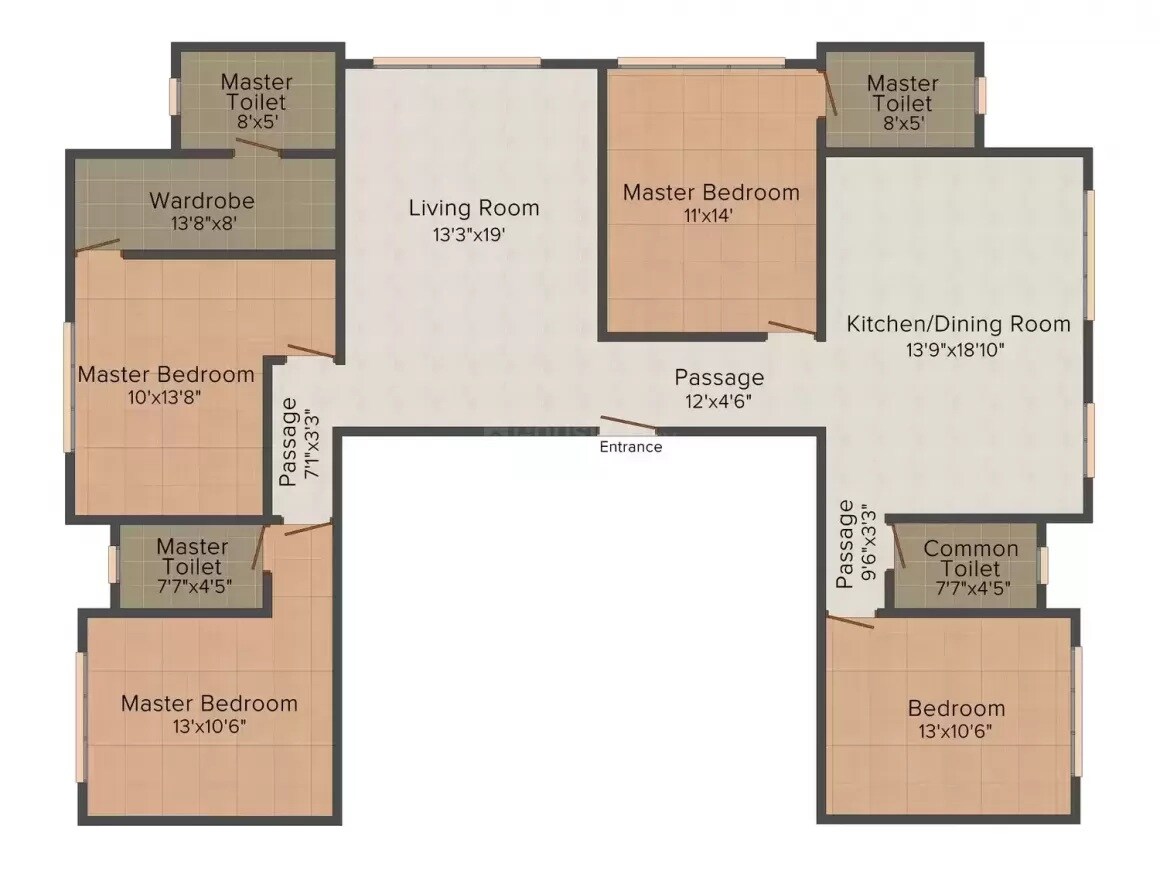 Floor plan of 4 BHK 1440 Sq. Ft. Apartment in Sd Bhalerao Multan Bhawan, Mumbai