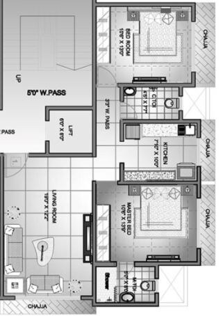 Floor plan of 2 BHK 710 Sq. Ft. Apartment in SD Bhalerao Multan Heights, Mumbai