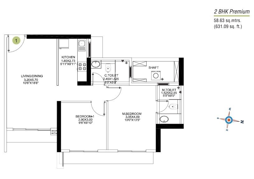 Floor plan of 2 BHK Apartment - 631 sq. ft. in SD Epsilon, Mumbai