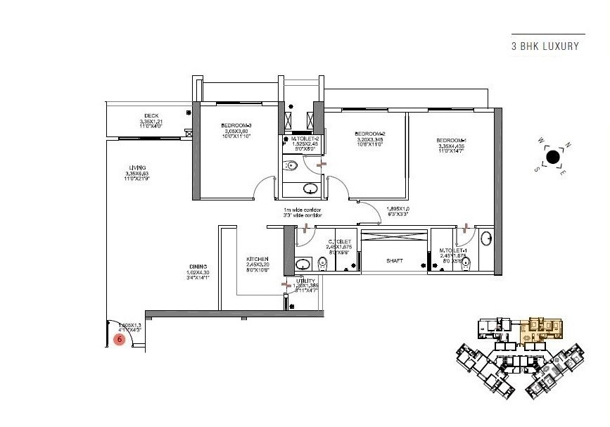 Floor plan of 3 BHK Apartment - 1005 sq. ft. in SD Epsilon, Mumbai