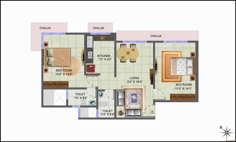 Floor plan of 2 BHK 1035 Sq. Ft. Apartment in SD Sai Krupa Chs Ltd, Mumbai