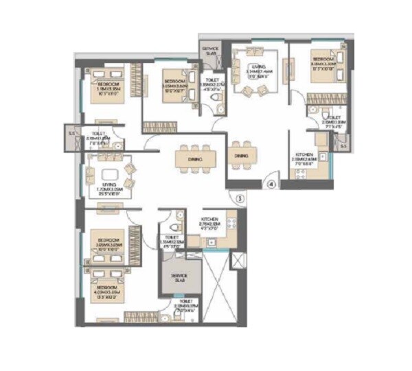 Floor plan of 3 BHK 900 Sq. Ft. Apartment in SD Siennaa Wing D, Mumbai