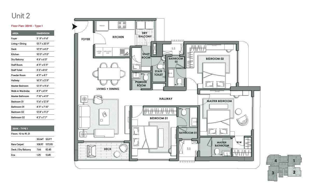 Floor plan of 3 BHK 1173 Sq. Ft. Apartment in SDC Cassias, Mumbai