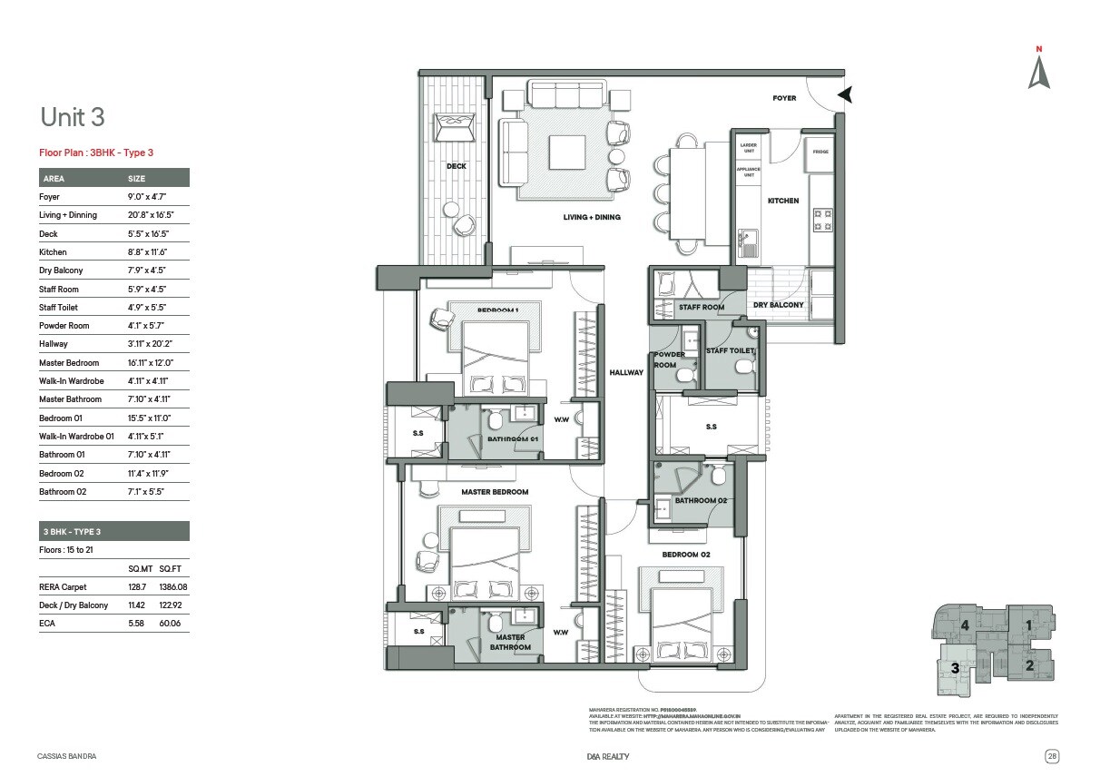 Floor plan of 3 BHK 1386 Sq. Ft. Apartment in SDC Cassias, Mumbai
