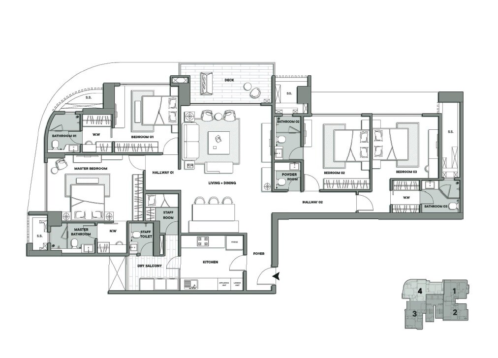 Floor plan of 4 BHK 1703 Sq. Ft. Apartment in SDC Cassias, Mumbai