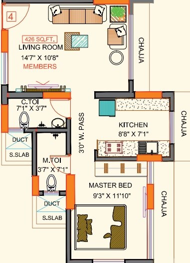 Floor plan of 3 BHK 425 Sq. Ft. Apartment in Sea Jewel, Mumbai