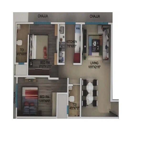 Floor plan of 2 BHK 670 Sq. Ft. Apartment in Seema Rajdhani Ghatkopar, Mumbai