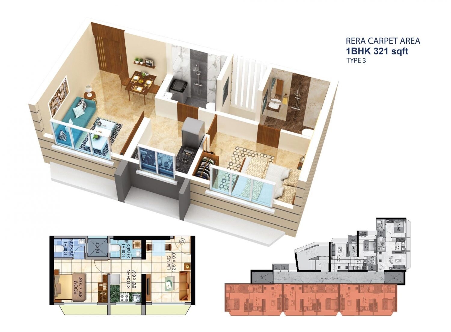 Floor plan of 1 BHK 321 Sq. Ft. Apartment in Sethia Aashray Phase 1, Mumbai