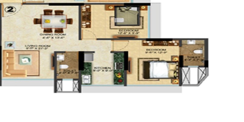 Floor plan of 2 BHK 663 Sq. Ft. Apartment in Sethia Grandeur, Mumbai