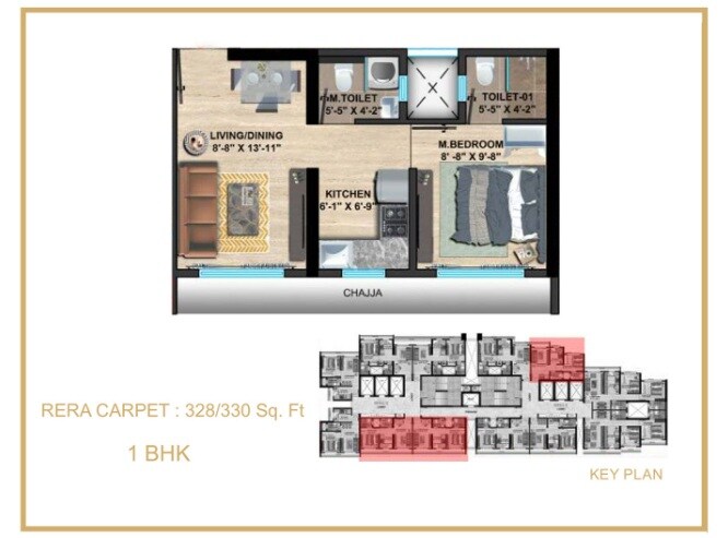 Floor plan of 1 BHK 328 Sq. Ft. Apartment in Sethia Imperial Avenue, Mumbai