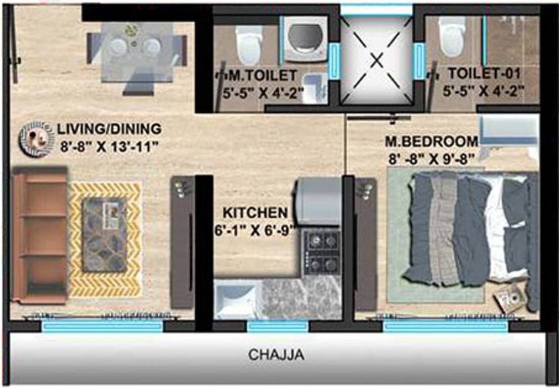 Floor plan of 1 BHK 330 Sq. Ft. Apartment in Sethia Imperial Avenue, Mumbai