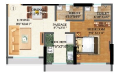 Floor plan of 1 BHK 424 Sq. Ft. Apartment in Sethia Kalpavruksh Heights, Mumbai