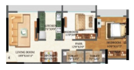 Floor plan of 2 BHK 580 Sq. Ft. Apartment in Sethia Kalpavruksh Heights, Mumbai