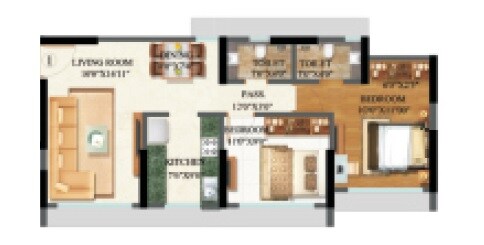 Floor plan of 2 BHK 655 Sq. Ft. Apartment in Sethia Kalpavruksh Heights, Mumbai